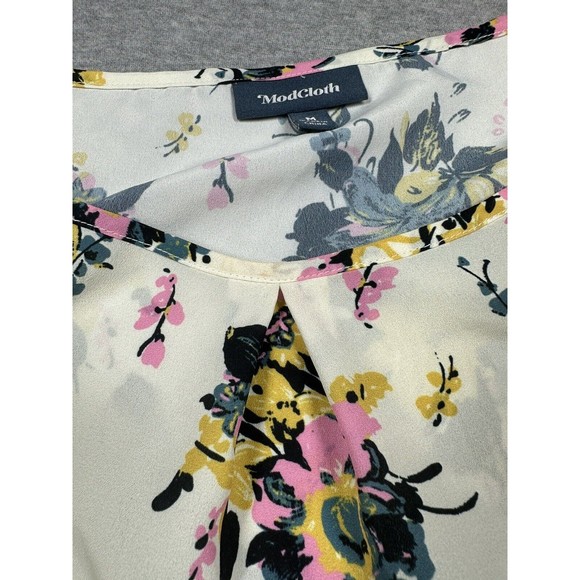 ModCloth Women M Shirt Blouse Top Blue Pink Floral‎ Sheer Short Sleeve - Picture 5 of 6